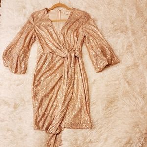 Women's Rose Gold Sequin Wrap Dress Size Medium